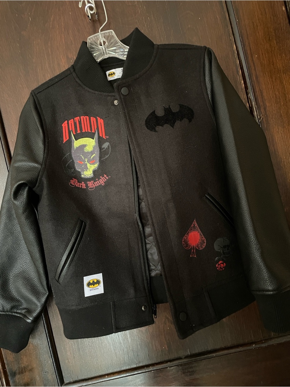 AWESOME Batman DARK KNIGHT black & Red Kids' Varsity Jacket boys 10/12 C&TM DC